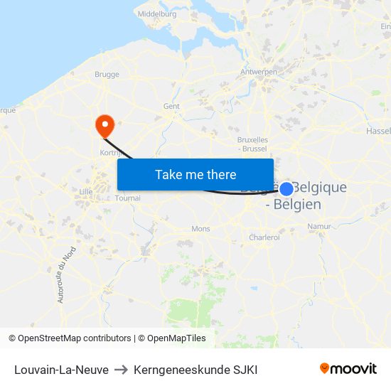 Louvain-La-Neuve to Kerngeneeskunde SJKI map