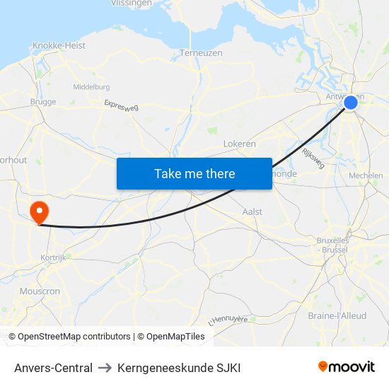 Anvers-Central to Kerngeneeskunde SJKI map