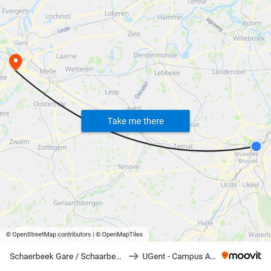 Schaerbeek Gare / Schaarbeek Station to UGent - Campus Ardoyen map