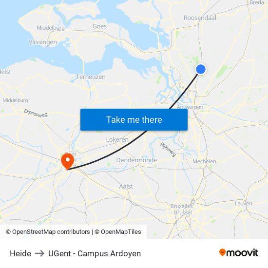 Heide to UGent - Campus Ardoyen map