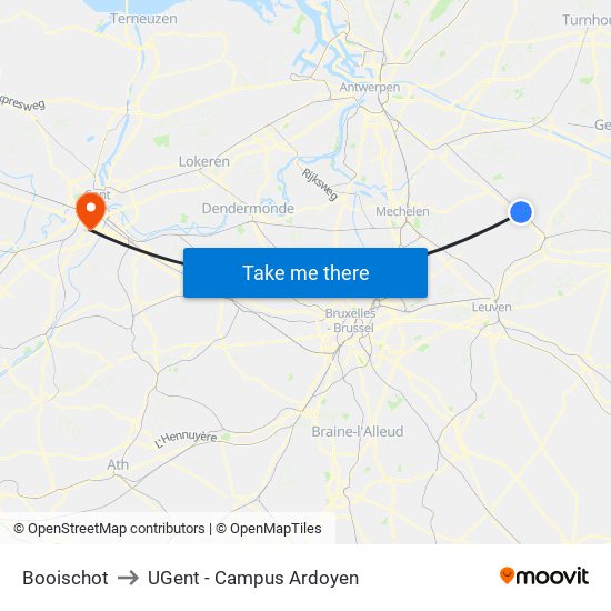 Booischot to UGent - Campus Ardoyen map