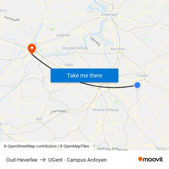Oud-Heverlee to UGent - Campus Ardoyen map