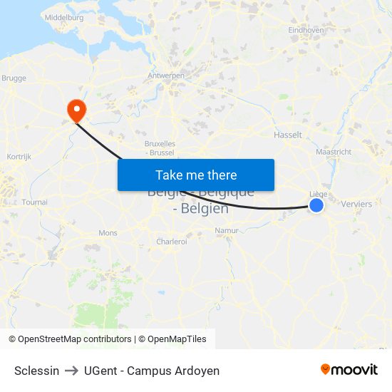 Sclessin to UGent - Campus Ardoyen map