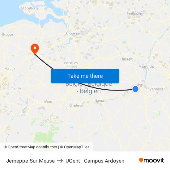 Jemeppe-Sur-Meuse to UGent - Campus Ardoyen map