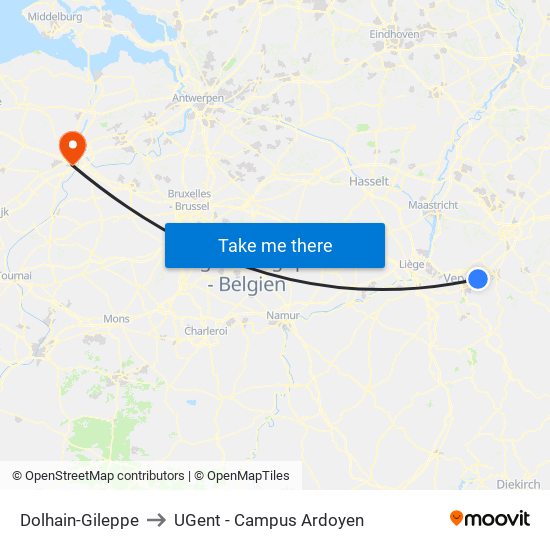 Dolhain-Gileppe to UGent - Campus Ardoyen map