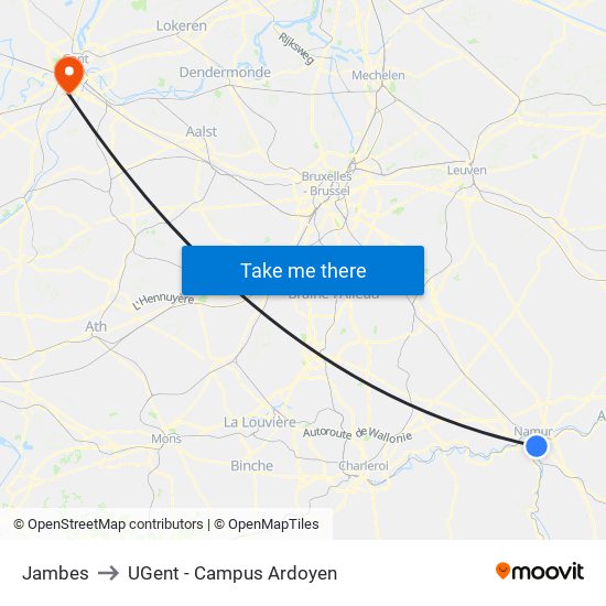 Jambes to UGent - Campus Ardoyen map