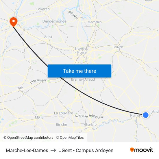 Marche-Les-Dames to UGent - Campus Ardoyen map