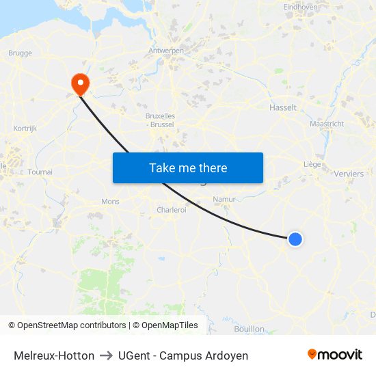 Melreux-Hotton to UGent - Campus Ardoyen map