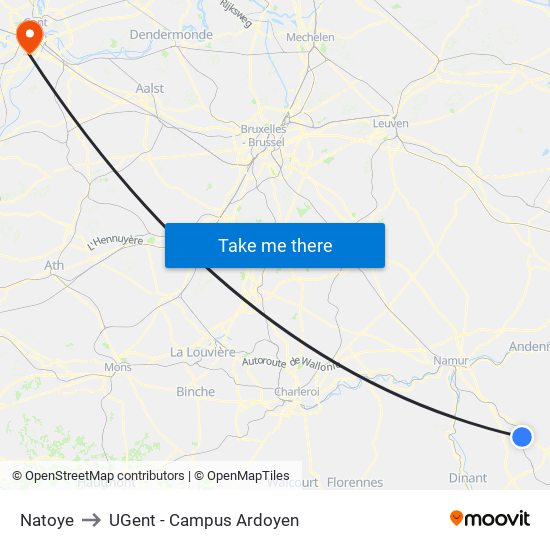 Natoye to UGent - Campus Ardoyen map