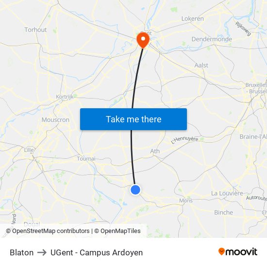 Blaton to UGent - Campus Ardoyen map