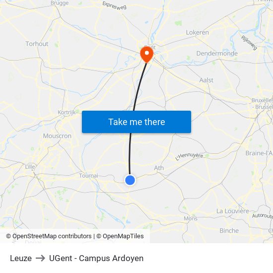 Leuze to UGent - Campus Ardoyen map