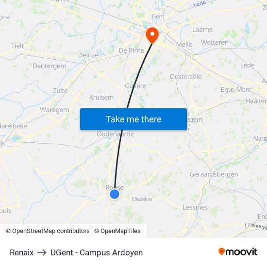 Renaix to UGent - Campus Ardoyen map