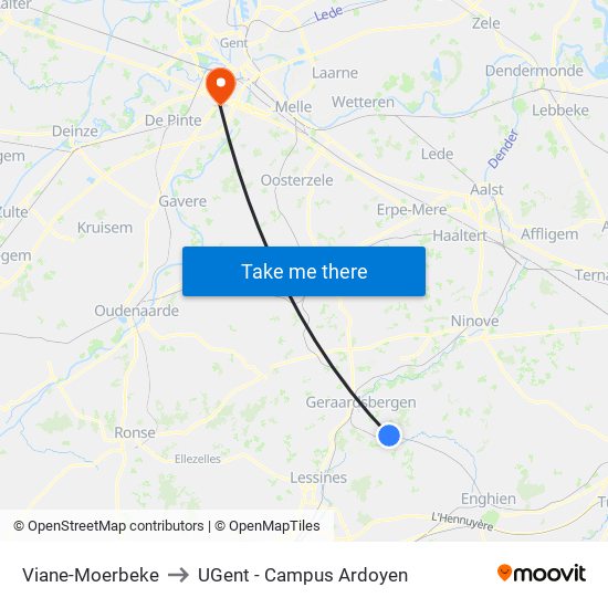 Viane-Moerbeke to UGent - Campus Ardoyen map