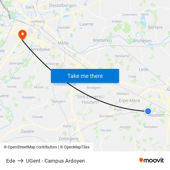 Ede to UGent - Campus Ardoyen map