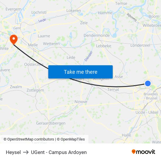 Heysel to UGent - Campus Ardoyen map