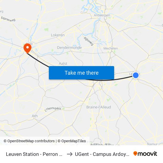 Leuven Station - Perron 14 to UGent - Campus Ardoyen map