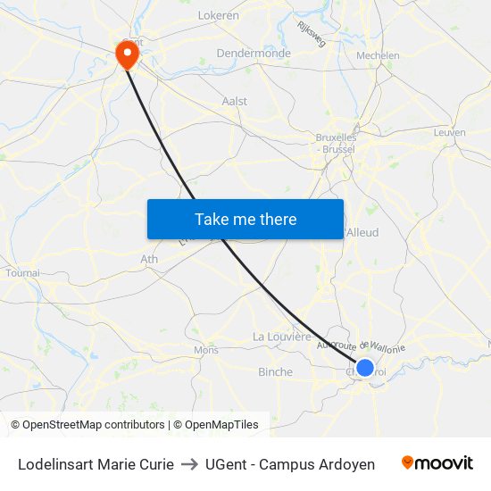 Lodelinsart Marie Curie to UGent - Campus Ardoyen map