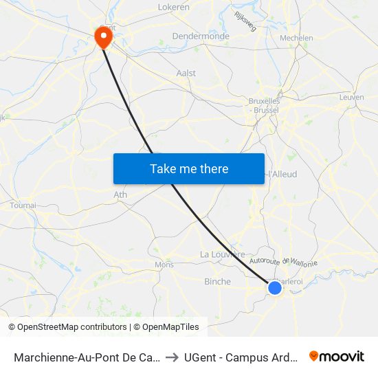 Marchienne-Au-Pont De Cartier to UGent - Campus Ardoyen map