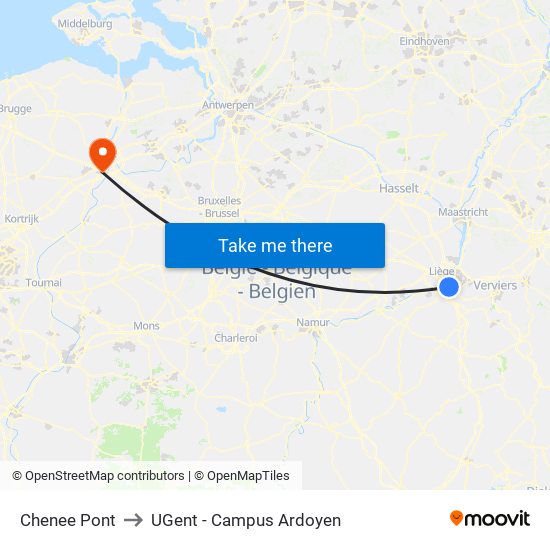 Chenee Pont to UGent - Campus Ardoyen map