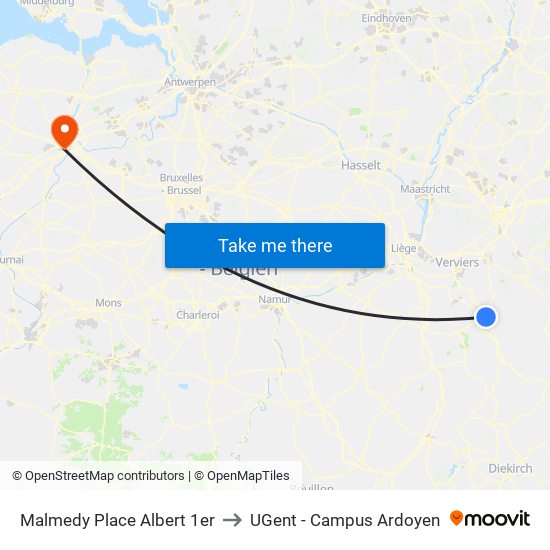 Malmedy Place Albert 1er to UGent - Campus Ardoyen map