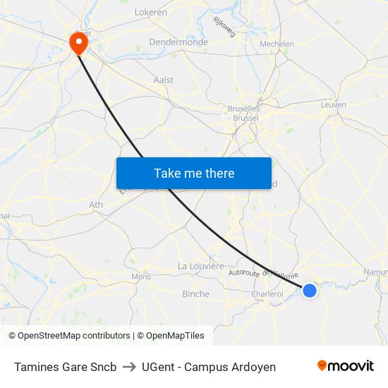 Tamines Gare Sncb to UGent - Campus Ardoyen map