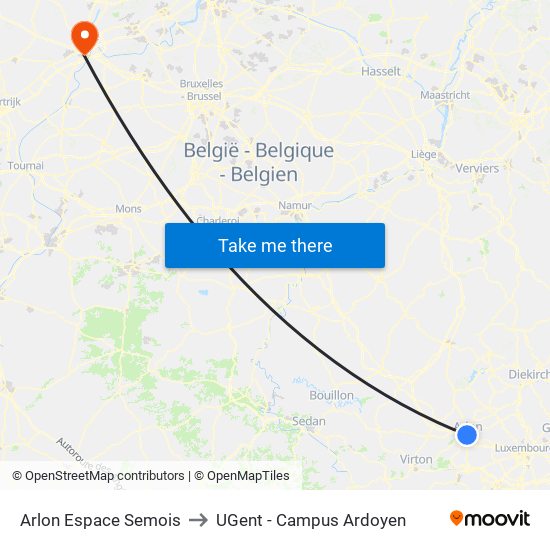 Arlon Espace Semois to UGent - Campus Ardoyen map