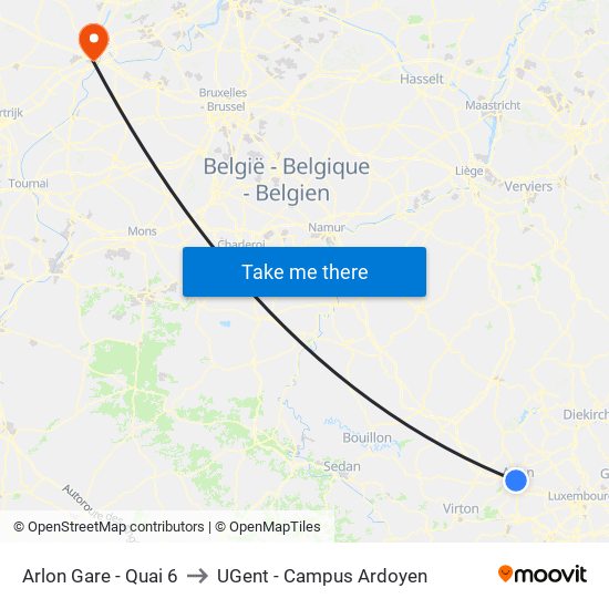 Arlon Gare - Quai 6 to UGent - Campus Ardoyen map