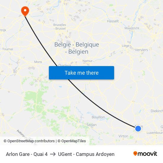 Arlon Gare - Quai 4 to UGent - Campus Ardoyen map