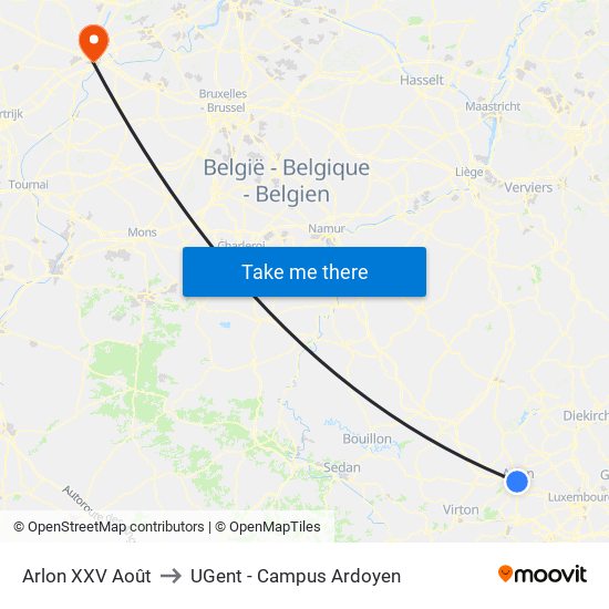 Arlon XXV Août to UGent - Campus Ardoyen map