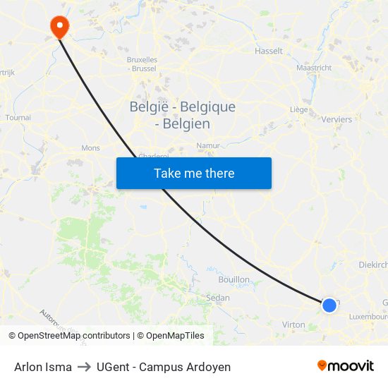 Arlon Isma to UGent - Campus Ardoyen map