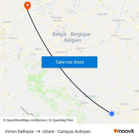 Virton Delhaize to UGent - Campus Ardoyen map