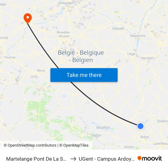 Martelange Pont De La Sûre to UGent - Campus Ardoyen map