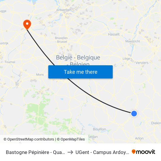 Bastogne Pépinière - Quai 1 to UGent - Campus Ardoyen map