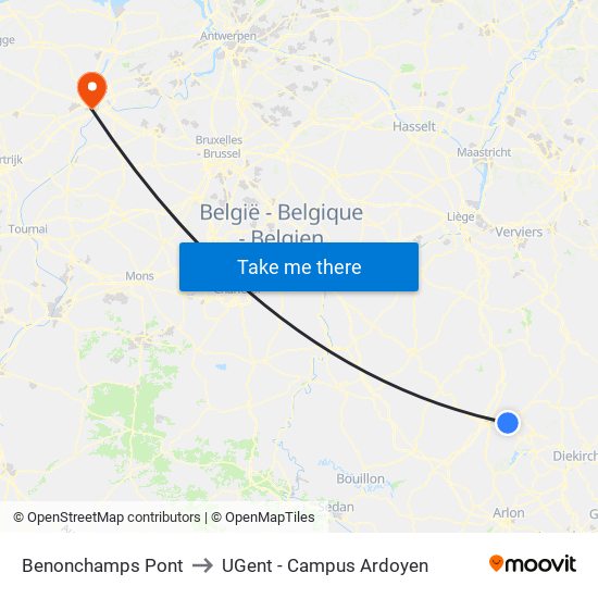 Benonchamps Pont to UGent - Campus Ardoyen map