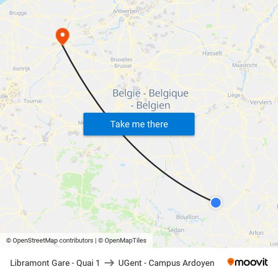 Libramont Gare - Quai 1 to UGent - Campus Ardoyen map