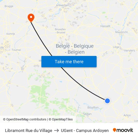 Libramont Rue du Village to UGent - Campus Ardoyen map