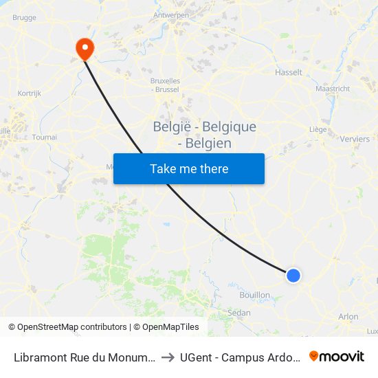 Libramont Rue du Monument to UGent - Campus Ardoyen map