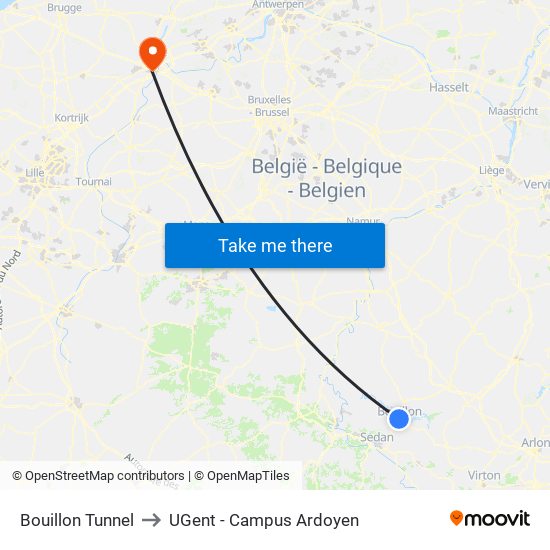 Bouillon Tunnel to UGent - Campus Ardoyen map