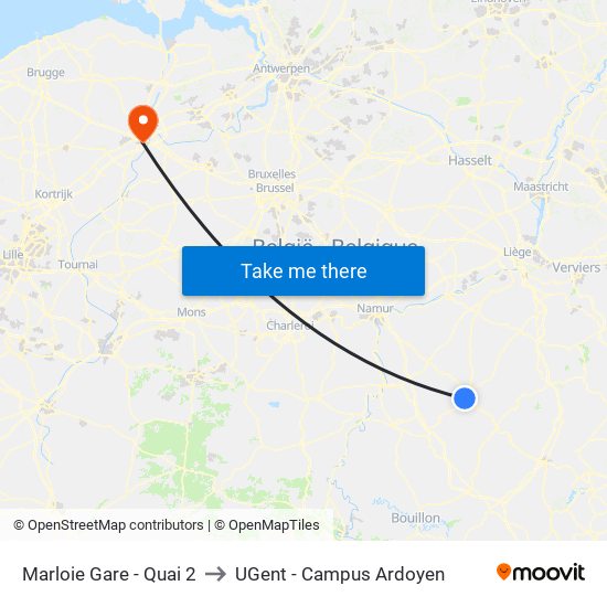 Marloie Gare - Quai 2 to UGent - Campus Ardoyen map
