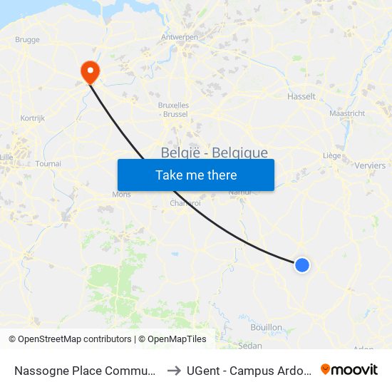 Nassogne Place Communale to UGent - Campus Ardoyen map