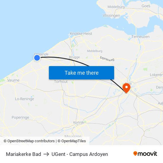 Mariakerke Bad to UGent - Campus Ardoyen map