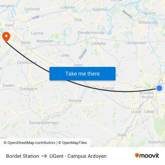 Bordet Station to UGent - Campus Ardoyen map