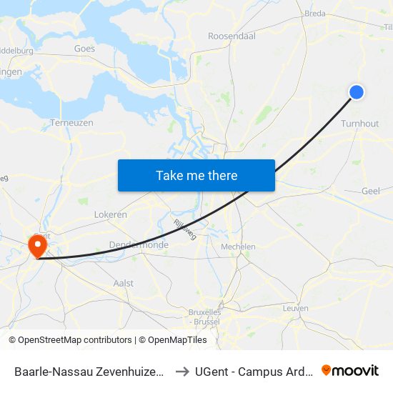 Baarle-Nassau Zevenhuizenbaan to UGent - Campus Ardoyen map