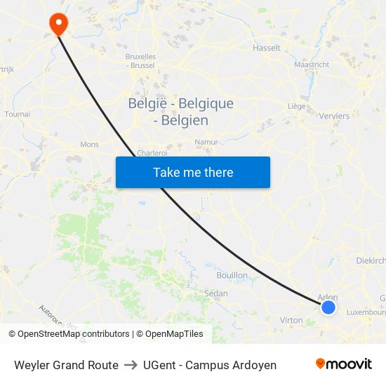 Weyler Grand Route to UGent - Campus Ardoyen map