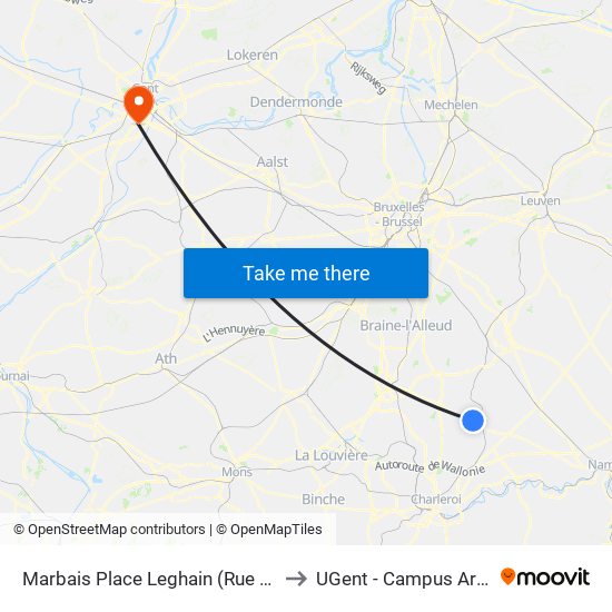 Marbais Place Leghain (Rue Jouerie) to UGent - Campus Ardoyen map