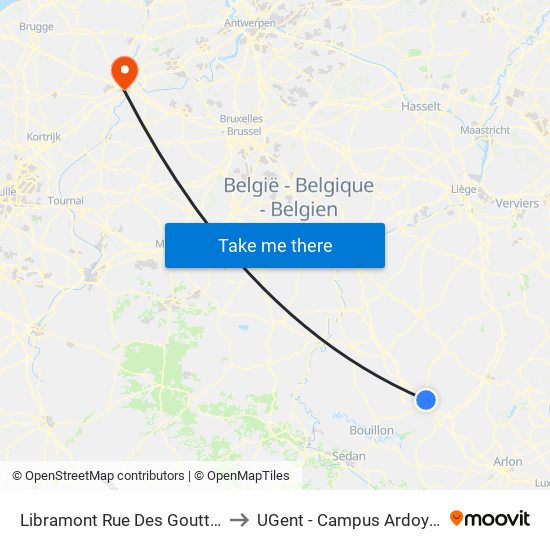 Libramont Rue Des Gouttes to UGent - Campus Ardoyen map