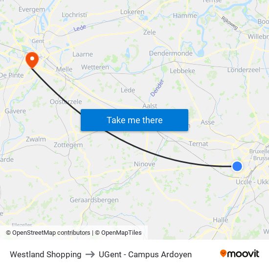 Westland Shopping to UGent - Campus Ardoyen map