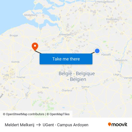 Meldert Melkerij to UGent - Campus Ardoyen map