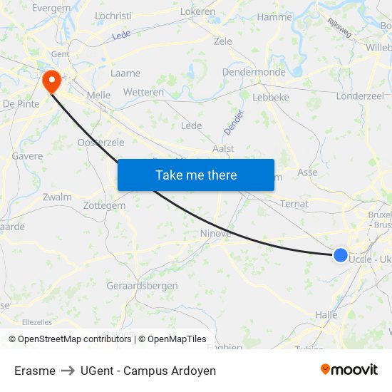Erasme to UGent - Campus Ardoyen map