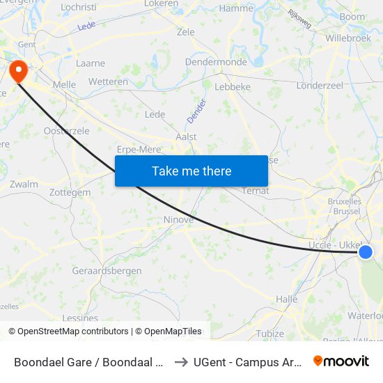 Boondael Gare / Boondaal Station to UGent - Campus Ardoyen map